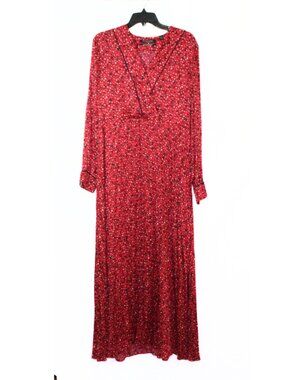 Scotch & Soda women's maxi dress size L ditsy floral long sleeve satin pleated